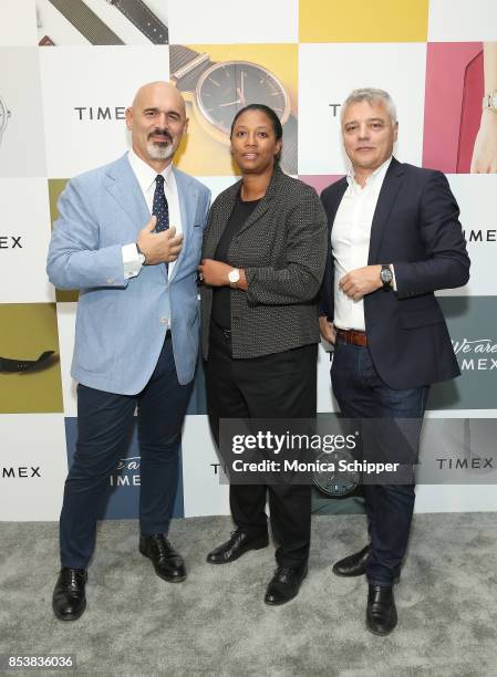 Of Boutique Business Unit Silvio Leonardi, Shawn Cummings, and TIMEX Design Director Giorgio Galli attend TIMEX & Milo Ventimiglia Present We Are...