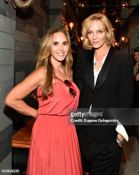 Andrea Correale and Uma Thurman attend the celebration of DuJour's fall cover star Uma Thurman at The Magic Hour at Moxy Times Square on September...