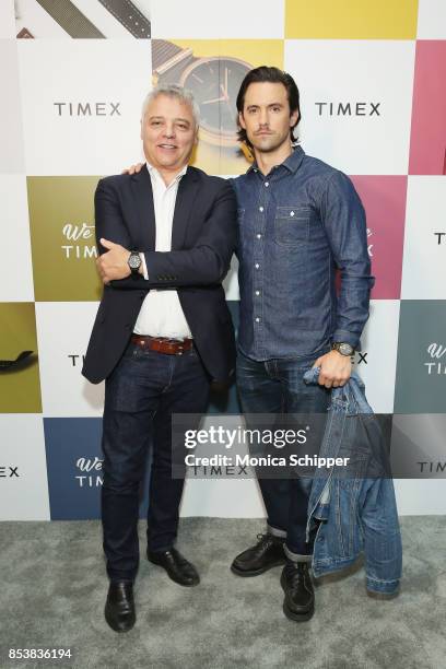 Design Director Giorgio Galli and actor Milo Ventimiglia attend TIMEX & Milo Ventimiglia Present We Are TIMEX Fall 2017 Collection Review on...