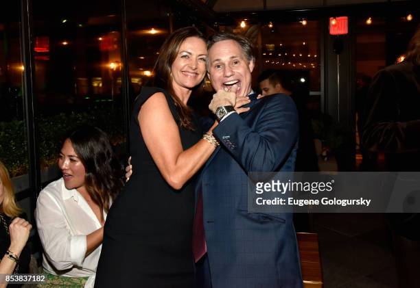 Maria Valim and Jason Binn attend the celebration of DuJour's fall cover star Uma Thurman at The Magic Hour at Moxy Times Square on September 25,...