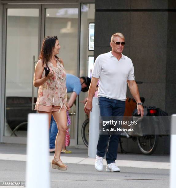 Actor Dolph Lundgren and Jenny Sandersson walk around Broadbeach on the Gold Coast, Queensland. Dolph Lundgren is currently filming Aquaman.