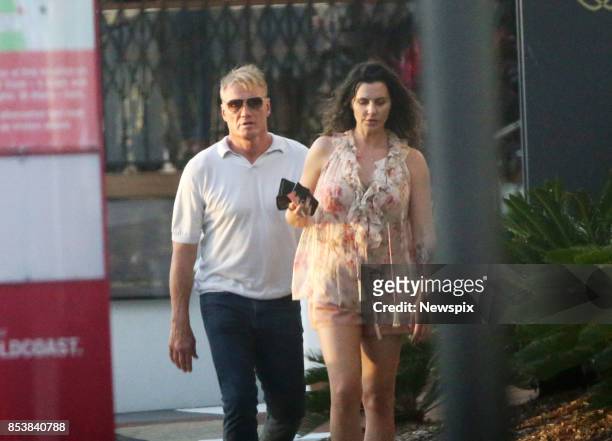 Actor Dolph Lundgren and Jenny Sandersson walk around Broadbeach on the Gold Coast, Queensland. Dolph Lundgren is currently filming Aquaman.