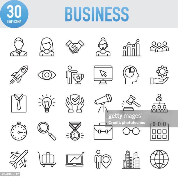 stockillustraties, clipart, cartoons en iconen met moderne universele business line icon set - bedrijfsstrategie