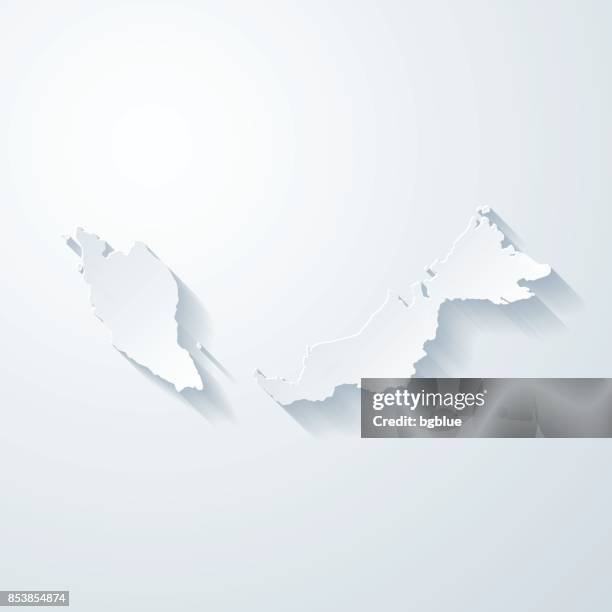 malaysia map with paper cut effect on blank background - kuala lumpur vector stock illustrations