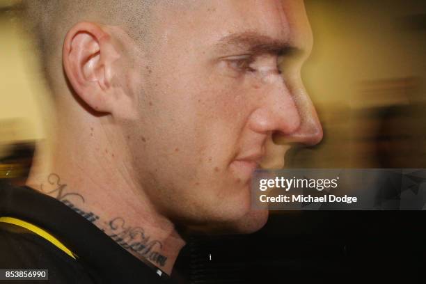 Dustin Martin, a winner of the Brownlow medal last night, leaves his press conference ahead of the Richmond Tigers AFL training session at Punt Road...