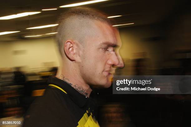 Dustin Martin, a winner of the Brownlow medal last night, leaves his press conference ahead of the Richmond Tigers AFL training session at Punt Road...