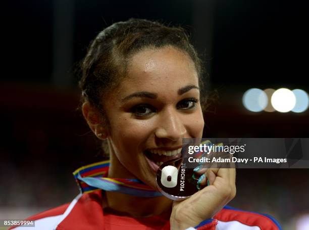 Great Britain's Jodie Williams with her silver medal after coming second in the Women's 200m final during day four of the 2014 European Athletics...