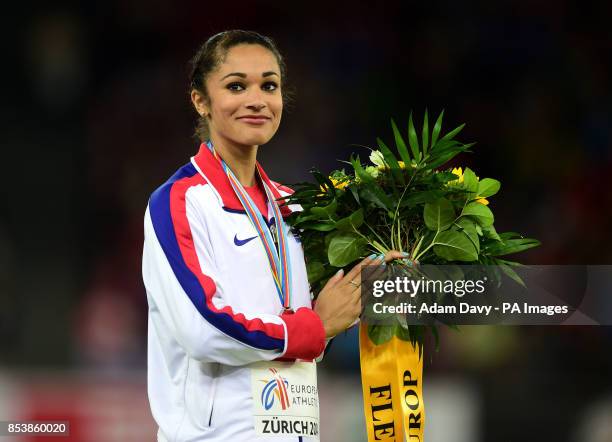 Great Britain's Jodie Williams on the podium after coming second in the Women's 200m final during day four of the 2014 European Athletics...