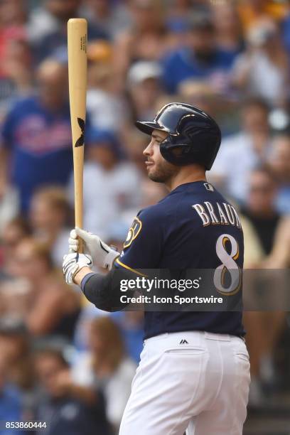 Milwaukee Brewers left fielder Ryan Braun at bat during a game between the and the Chicago Cubs the Milwaukee Brewers on September 23 at Miller Park,...