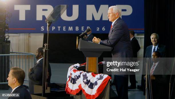 Vice President Mike Pence joins Sen. Luther Strange at a campaign rally at HealthSouth Aviation on September 25, 2017 in Birmingham, Alabama....