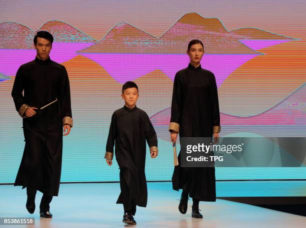 Chinese formal dress fashion show which showed over 60 suits by Beijing Institute of Clothing Technology held at Xiongan New Area on 25th September,...