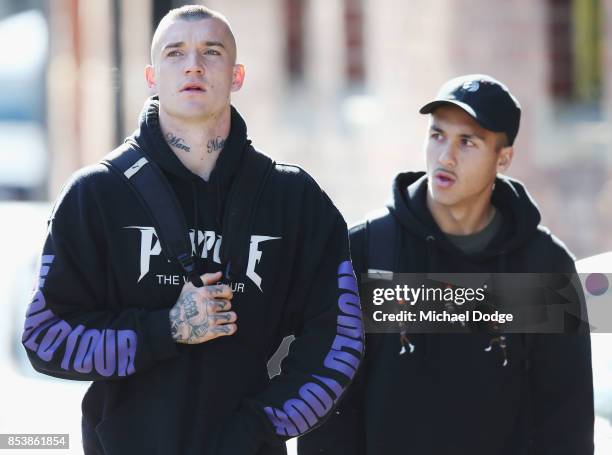 Dustin Martin, a winner of the Brownlow medal last night, arrives ahead of the Richmond Tigers AFL training session at Punt Road Oval on September...