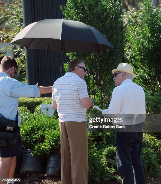 Director Martin Scorsese and Robert De Niro as Frank "The Irishman" Sheeran on the set of The Irishman on September 25, 2017 in New York City.