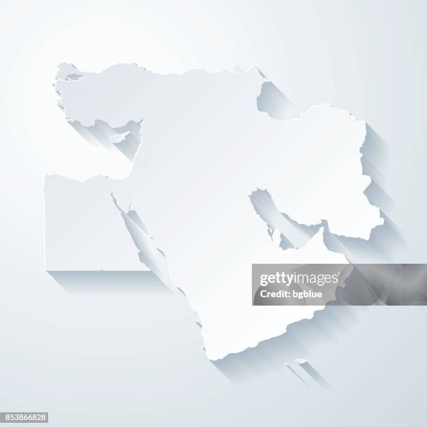 middle east map with paper cut effect on blank background - template:east stock illustrations