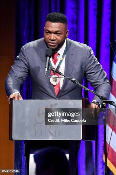 Honoree David Ortiz speaks onstage at the 32nd Annual Great Sports Legends Dinner To Benefit The Miami Project/Buoniconti Fund To Cure Paralysis at...