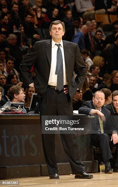 Head coach Kevin McHale of the Minnesota Timberwolves watches from the sideline during the game against the Toronto Raptors on February 24, 2009 at...