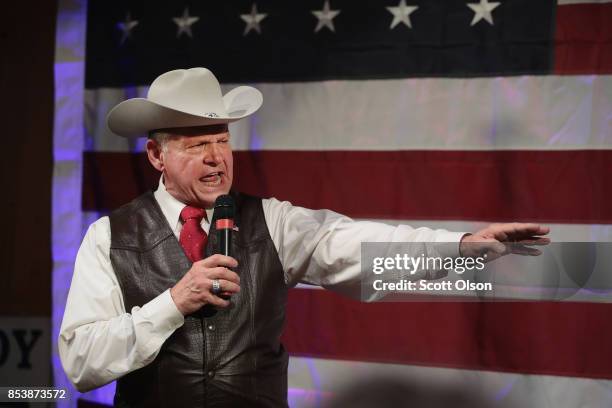 Republican candidate for the U.S. Senate in Alabama, Roy Moore, speaks at a campaign rally on September 25, 2017 in Fairhope, Alabama. Moore is...