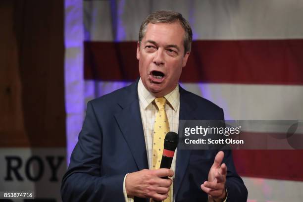 British politician Nigel Farage speaks at a campaign event for Republican candidate for the U.S. Senate in Alabama Roy Moore on September 25, 2017 in...