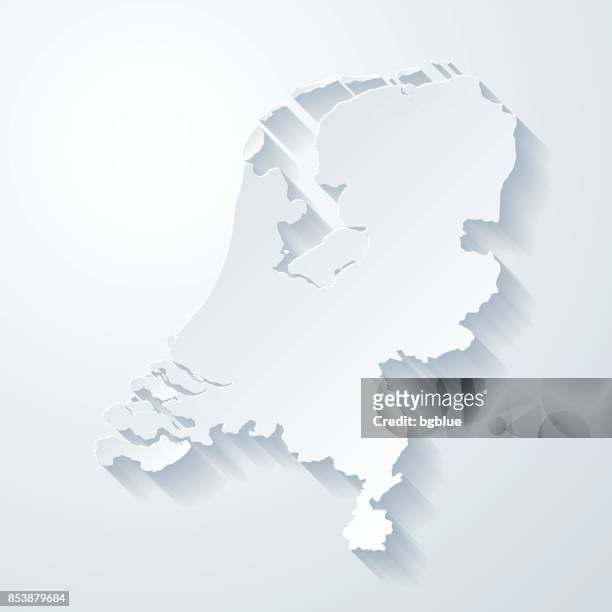 bildbanksillustrationer, clip art samt tecknat material och ikoner med nederländerna karta med papper skära effekt på tomt bakgrund - netherlands