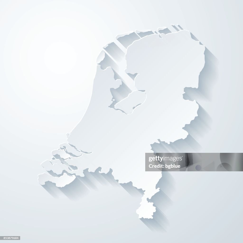 Netherlands map with paper cut effect on blank background