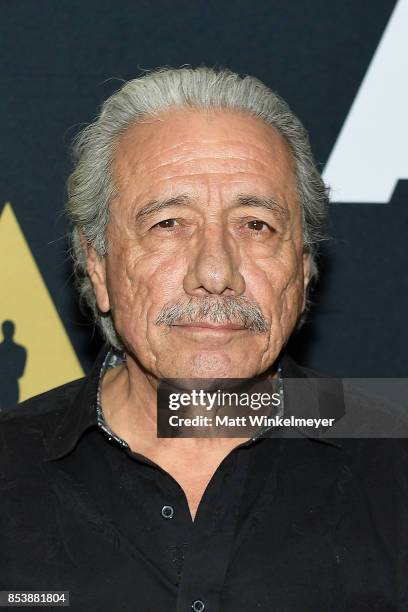 Edward James Olmos attends the Academy Museum of Motion Pictures screens "Zoot Suit" at AMPAS Samuel Goldwyn Theater on September 25, 2017 in Beverly...