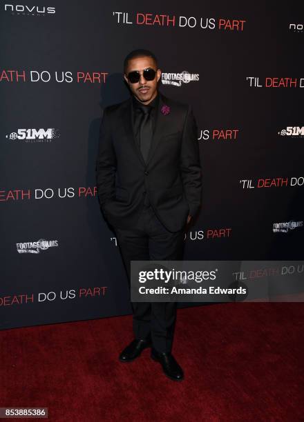 Singer Marques Houston arrives at the premiere of Novus Content's "Til Death Do Us Part" at The Grove on September 25, 2017 in Los Angeles,...