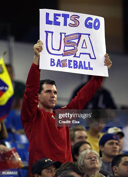 Fan cheers on the USA team during the 2009 World Baseball Classic Pool C match at the Rogers Centre March 11, 2009 in Toronto, Ontario, Canada....