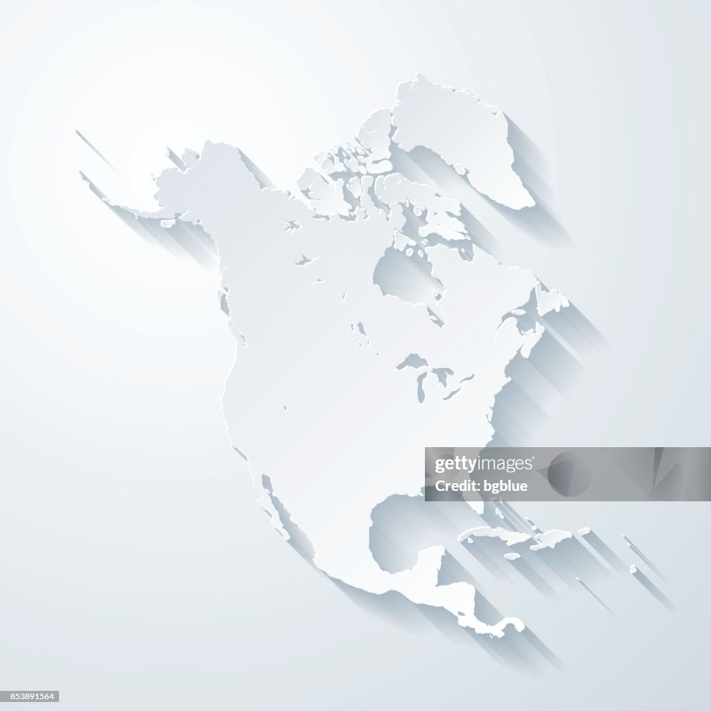 North America map with paper cut effect on blank background