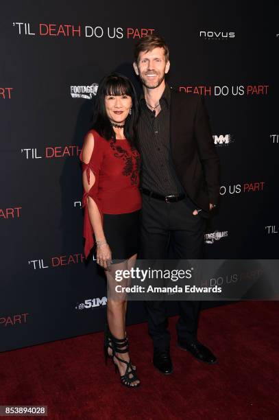 Actress Suzanne Whang and musician Jeff Vezain arrive at the premiere of Novus Content's "Til Death Do Us Part" at The Grove on September 25, 2017 in...