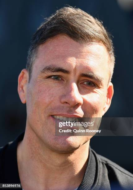 Former Richmond Tigers player Matthew Richardson speaks to the media during a press conference at Punt Road Oval on September 26, 2017 in Melbourne,...