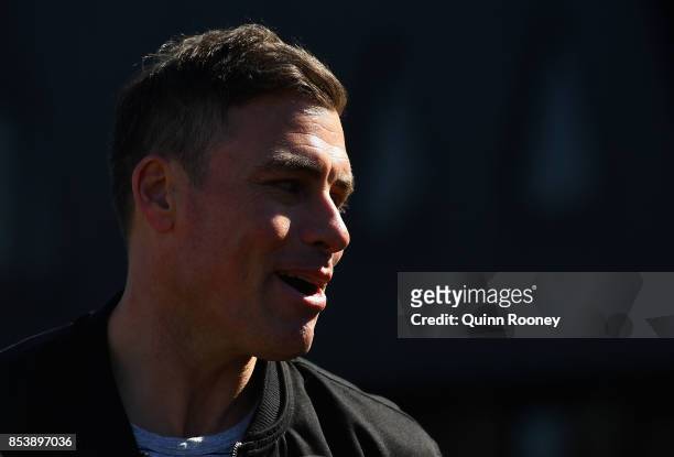 Former Richmond Tigers player Matthew Richardson speaks to the media during a press conference at Punt Road Oval on September 26, 2017 in Melbourne,...