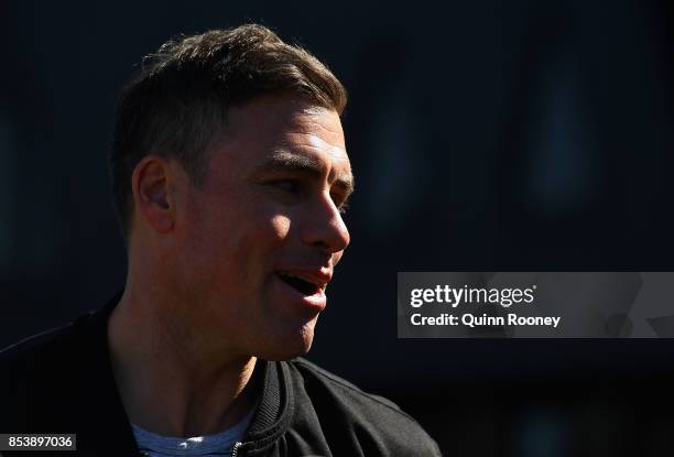 Former Richmond Tigers player Matthew Richardson speaks to the media during a press conference at Punt Road Oval on September 26, 2017 in Melbourne,...