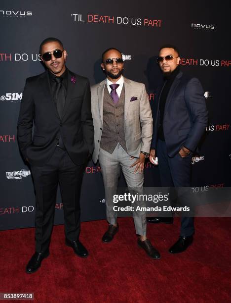 Marques Houston, J-Boog and Jerome Jones arrive at the premiere of Novus Content's "Til Death Do Us Part" at The Grove on September 25, 2017 in Los...