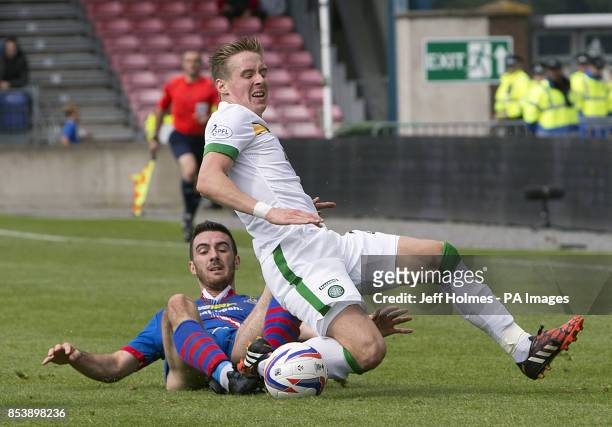 Inverness Caledonian Thistle's Ross Draper and Celtic's Stefan Johansen during the Scottish Premiership match at Tulloch Caledonian Stadium,...