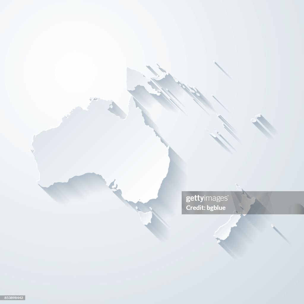 Oceania map with paper cut effect on blank background