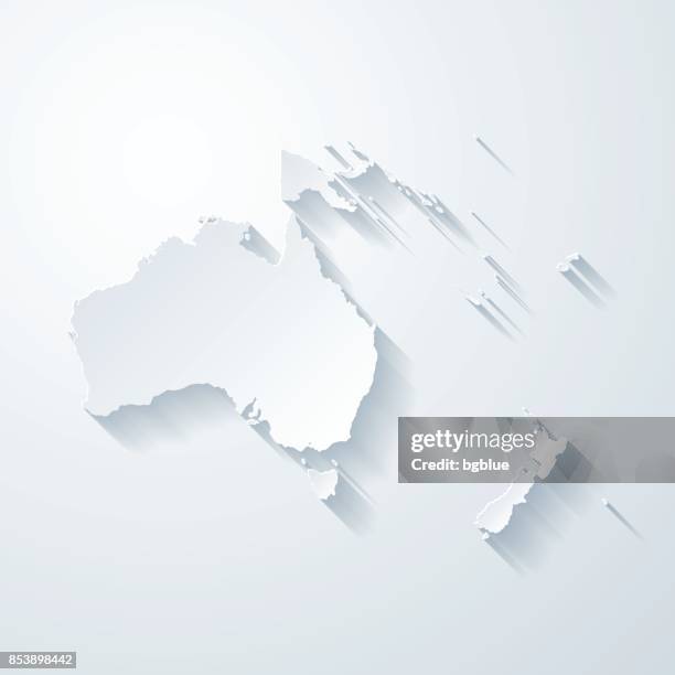 oceania map with paper cut effect on blank background - australia stock illustrations