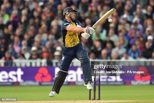 Birmingham Bears' Laurie Evans hits out during the NatWest T20 Blast Final at Edgbaston, Birmingham.