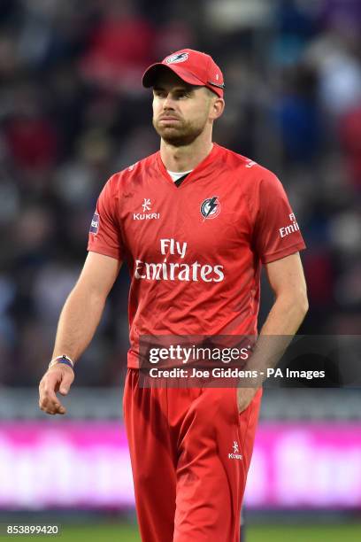 Lancashire Lightning's James Anderson reacts during the NatWest T20 Blast Final at Edgbaston, Birmingham.