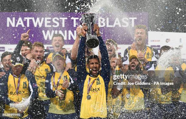 Birmingham Bears captain Varun Chopra lifts the trophy after winning the NatWest T20 Blast Final at Edgbaston, Birmingham.