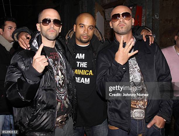 Jessy Terrero and Wisin Y Yandel shoot the "Mujeres In The Club" music video on March 11, 2009 in Brooklyn, New York.