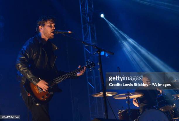 Mike Kerr and Ben Thatcher of Royal Blood perform during day three of Leeds Festival in Bramham Park, Leeds.