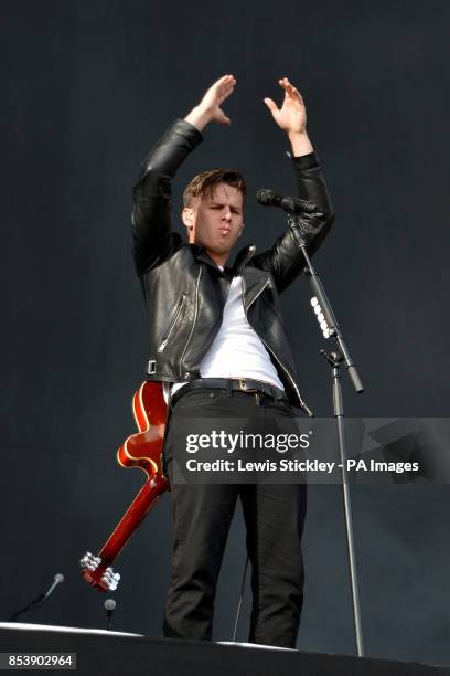 Mark Foster of Foster The People performs during day three of Leeds Festival in Bramham Park, Leeds.