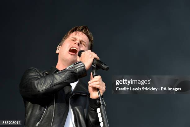 Mark Foster of Foster The People performs during day three of Leeds Festival in Bramham Park, Leeds.