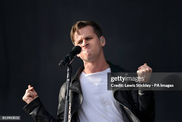 Mark Foster of Foster The People performs during day three of Leeds Festival in Bramham Park, Leeds.