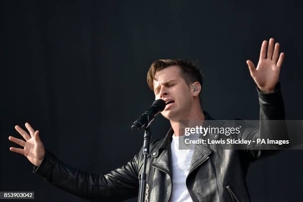 Mark Foster of Foster The People performs during day three of Leeds Festival in Bramham Park, Leeds.