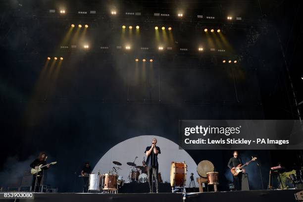 The Imagine Dragons perform during day three of Leeds Festival in Bramham Park, Leeds.