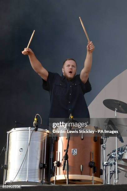 Dan Reynolds of the Imagine Dragons performs during day three of Leeds Festival in Bramham Park, Leeds.