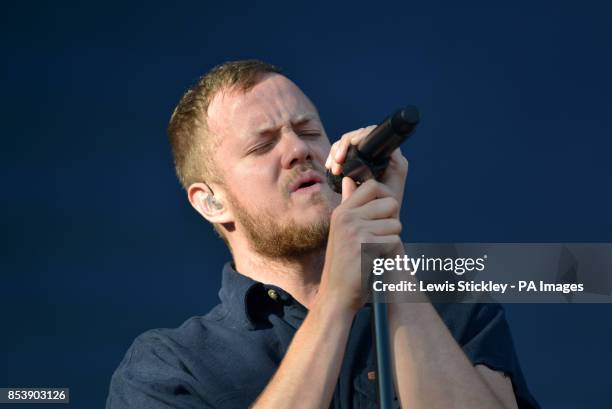 Dan Reynolds of the Imagine Dragons performs during day three of Leeds Festival in Bramham Park, Leeds.