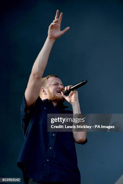 Dan Reynolds of the Imagine Dragons performs during day three of Leeds Festival in Bramham Park, Leeds.