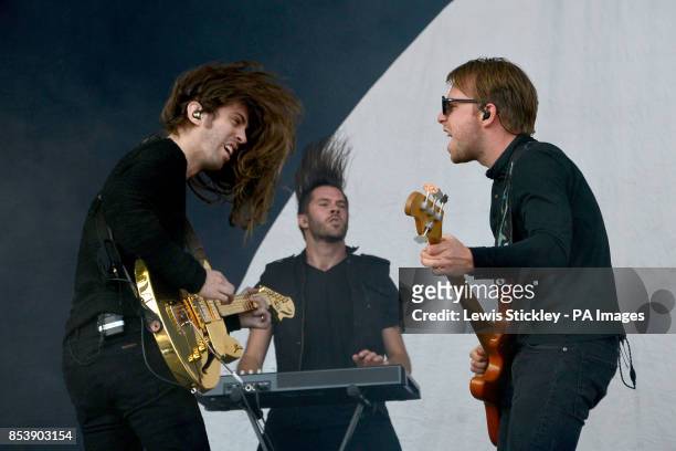 The Imagine Dragons perform during day three of Leeds Festival in Bramham Park, Leeds.